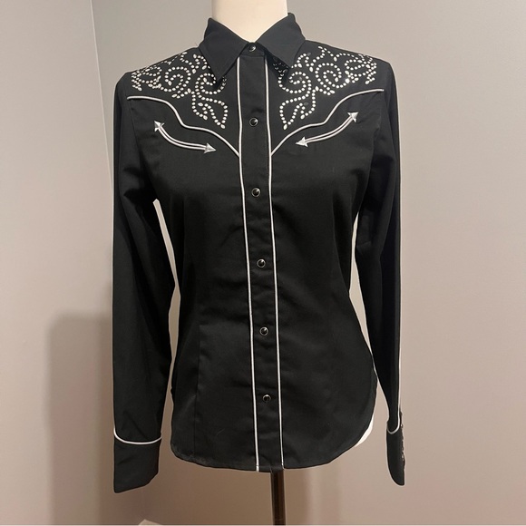 Roper Tops - Roper Black Western Shirt with Rhinestones